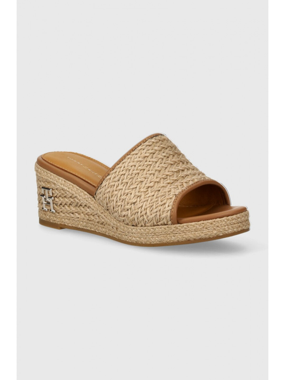 Pantofle Tommy Hilfiger TH ROPE WEDGE SANDAL dámské béžová barva na klínku FW0FW07927